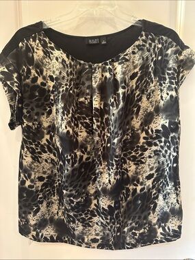 a.n.a Black & Cream Animal Print Short Sleeve Blouse